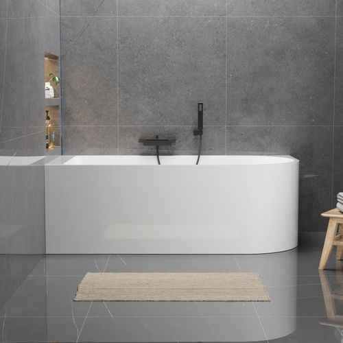 Wanna wolnostojąca przyścienna NAROŻNA PULA LEWA 160 x 75 cm biała system przelewowy na Arena.pl