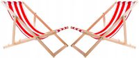 2X LEŻAK PLAŻOWY OGRODOWY DREWNIANY SKŁADANY WOODOK W CZERWONE PASY