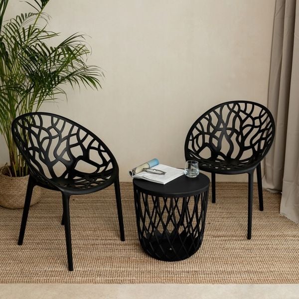 ZESTAW OGRODOWY BALKONOWY 2X KRZESŁO PLASTIKOWE AŻUROWE + STOLIK zdjęcie 8