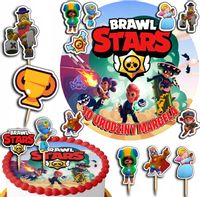 ZESTAW OPŁATEK NA TORT 30CM + TOPPERY PAPIEROWE - BRAWLL STARSS 24CM 26CM