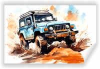 Fototapeta PREMIUM STRUKTURA ZMYWALANA akwarelowy jeep terenowy clipart