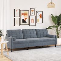 3-osobowa sofa z poduszkami, ciemnoszara, 210 cm, aksamit