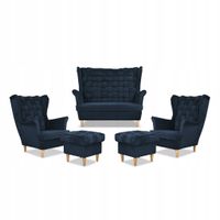 Zestaw wypoczynkowy Carol sofa fotele pufy paski Family Meble granatowy