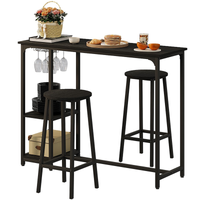 ZESTAW STÓŁ I KRZESŁA BAROWE CZARNY JADALNIANY Z 2 STOŁKAMI NOWOCZESNY