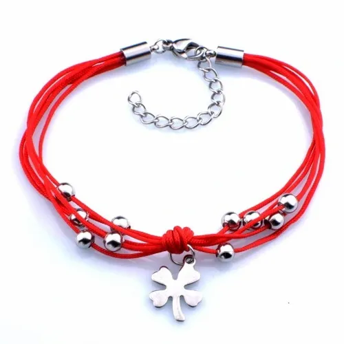 Bransoletka Srebrna Koniczynka Szczęścia Sznurek na Arena.pl
