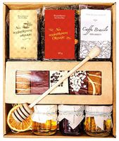 KOSZ BOX ZESTAW PREZENTOWY PREZENT UPOMINEK HERBATA MIÓD PIERNIK KONFITURA