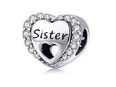 Rodowany srebrny charms do pandora serce heart siostra sister cyrkonie srebro 925 CHARM268