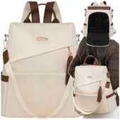 PLECAK DAMSKI PLECACZEK DO PRACY SZKOŁY BEŻOWY STYLOWY MIEJSKI POJEMNY