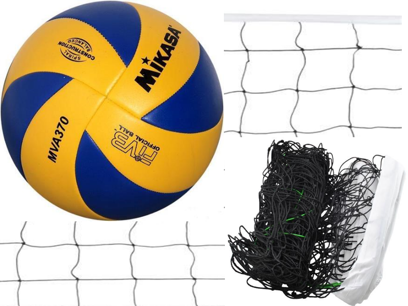 Фото волейбольного мяча над сеткой