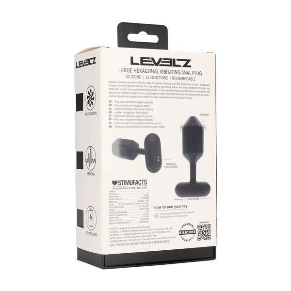 Hexagonal Vibrating Silicone Anal Plug - L - Black zdjęcie 3