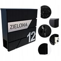 SKRZYNKA POCZTOWA NA LISTY Z ADRESEM NUMER DOMU WZORY DUŻA CZARNA RAL