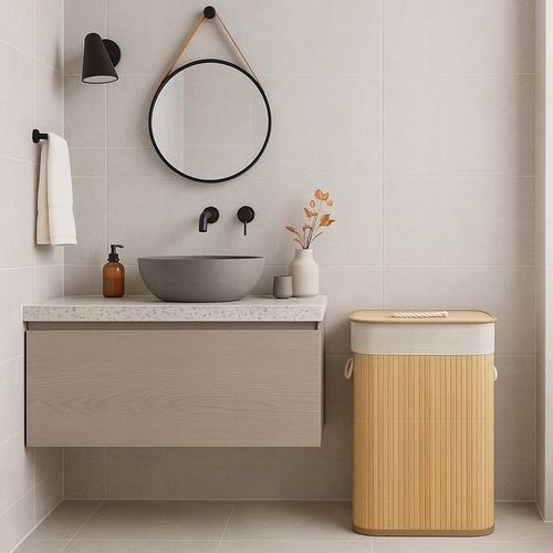 KOSZ NA PRANIE BAMBUSOWY BEŻOWY 60L Z WYJMOWANYM WORKIEM 40 X 30 X 50 na Arena.pl