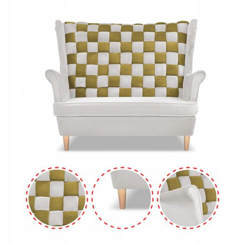 Zestaw uszak CAROL DUO sofa fotele pufy Family Meble biało - złoty na Arena.pl