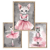 Zestaw trzech plakatów dla dzieci Ballerina Cat