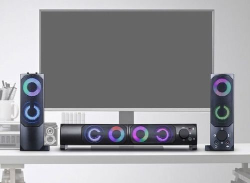 GŁOŚNIKI KOMPUTEROWE BLUETOOTH SOUNDBAR 2.0 6W USB 5V DC LED RGB 2w1 ZESTAW na Arena.pl