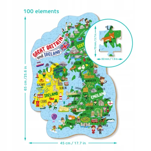Puzzle 100 elementów. Mapa Wielkiej Brytanii i Irlandii na Arena.pl