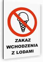 Tabliczka znak informacyjny 20x15 Biała ZAKAZ WCHODZENIA Z LODAMI Dibond