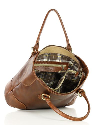 Torebka do ręki kuferek genuine leather made in Italy - MARCO MAZZINI brązowy na Arena.pl