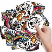 NAKLEJKI ETYKIETY NA ZESZYT NALEPKA Z POSTACIAMI RYBAK WĘDKA WZORY 6 SZT