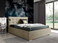 Nowoczesne tapicerowane łóżko z wysokim zagłowiem do sypialni PLAY beżowy 180x200