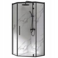 Kabina Prysznicowa Pięciokątna 80 x 80 cm Uchylna Czarna Loft Grube Szkło