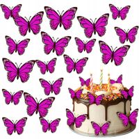 Waflowe Różowe MOTYLKI MOTYLEK Jadalna Dekoracja na tort 23 szt