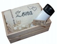 Prezent Ręcznik haft + kubek termiczny mąż żona