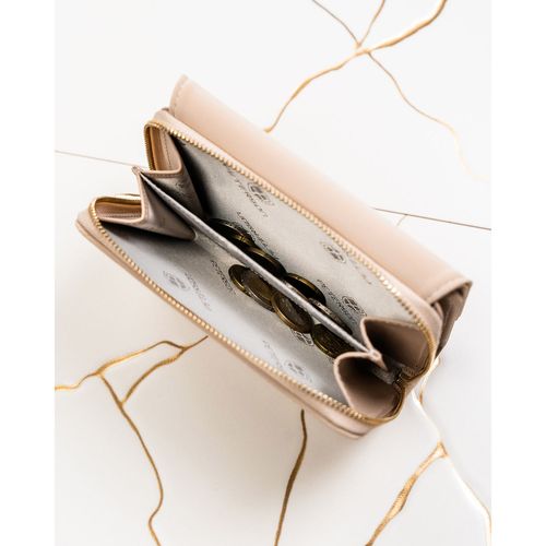 beżowy portfel damski ze skóry ekologicznej w orientacji poziomej na Arena.pl