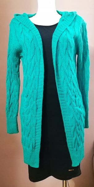 Kardigan warkocz kaptur kieszenie r.uni ZIELONY zdjęcie 2