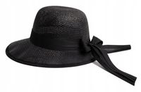 Kapelusz Damski Słomkowy Plażowy Regulowany Retro Vintage na Lato z Kokardą