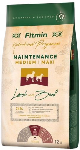 FITMIN DOG MAINTENANCE MAXI/MEDIUM sucha karma dla PSA JAGNIĘCINA 12 kg na Arena.pl