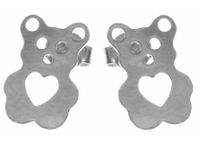 Delikatne rodowane srebrne gładkie kolczyki celebrytka miś misiek bear serce srebro 925 V024S