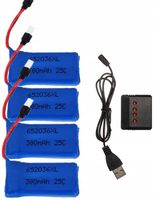 Zestaw 4 akumulatorów Lipo 25C 3.7V 380mAh do dronów HUBSAN X4, H107, V252…