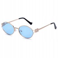 Damskie OKULARY PRZECIWSŁONECZNE OWALNE NIEBIESKIE Filtr UV400 + Etui kat.1