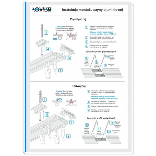 KOWALSKI SZYNA SUFITOWA ALUMINIOWA BIAŁA 150 CM POJEDYNCZA PODWÓJNA na Arena.pl
