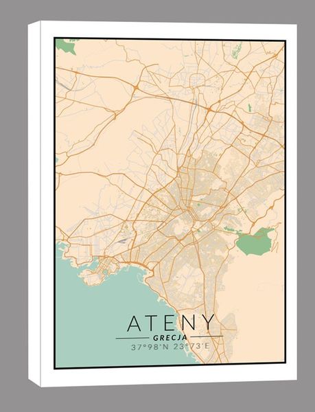 Ateny mapa kolorowa - obraz na płótnie 70x100 cm zdjęcie 1