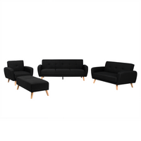 Komplet wypoczynkowy 6-osobowy z pufem czarny FLORLI