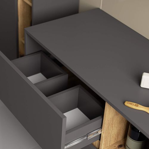 SZAFKA ŁAZIENKOWA POD UMYWALKĘ VAMI W 90 cm 2 SZUFLADY GRAFIT SZARY / DĄB na Arena.pl