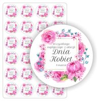 NAKLEJKI etykiety nalepki DZIEŃ KOBIET pracy prezent kwiaty 24szt. 5cm