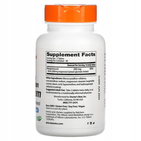 Doctors Best High Absorption Magnesium Glicynian 100 mg 120 tabs 05/2026 zdjęcie 2