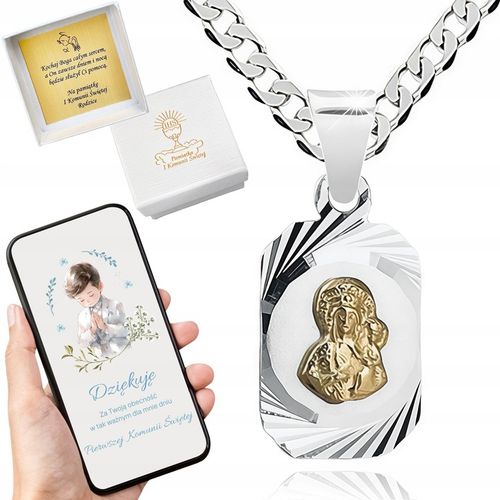 Srebrny zestaw 45 cm pancerka + medalik Matka Boska Komunia Chrzest prezent na Arena.pl