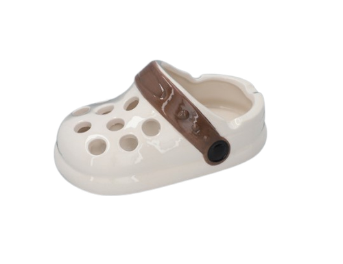 Kremowa Popielniczka z Brązowym Paskiem w Kształcie Klapka Buta typu Crocs na Arena.pl