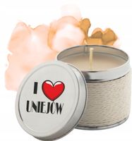 Pamiątkowa świeczka zapachowa NADRUK nazwa miasta I LOVE UNIEJÓW