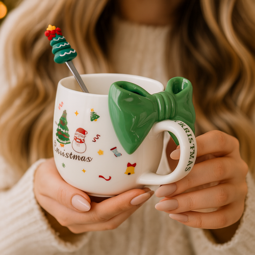 kubek świąteczny z kokardą - zestaw w pudełku z łyżeczką 400 ml kb25zie na Arena.pl