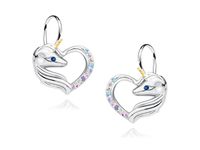 Delikatne wiszące rodowane srebrne kolczyki serca jednorożce unicorn cyrkonie srebro 925 Z1728DGR_MUBL
