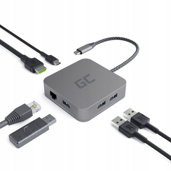 HUB USB-C ADAPTER USB 6W1 3x USB 3.0 USB C ETHERNET HDMI 4K DO MACBOOK PRO zdjęcie 1