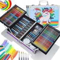 ZESTAW ARTYSTYCZNY do SZKOŁY MALOWANIA MAZAKI KREDKI FARBY + WALIZKA 145el.