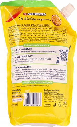 ISANA MANGO EXOTIC MILDE SEIFE TROPIKALNE ŁAGODNE MYDŁO DO RĄK ZAPAS 850 ML na Arena.pl