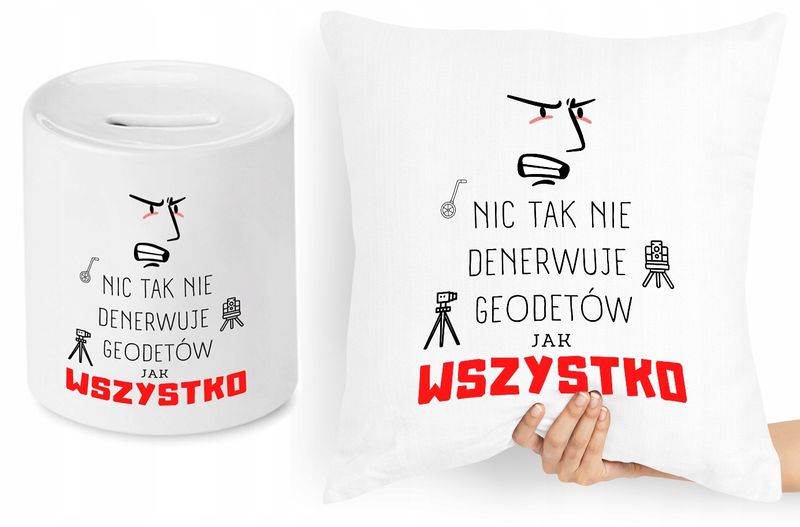 Dla Geodety Zestaw Poduszka + Skarbonka Prezent Z Nadrukiem Ze Zdjęciem zdjęcie 1