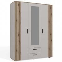 SZAFA AVA 150 CM LUSTRO 2 SZUFLADY RYFLOWANY FRONT DĄB EVOKE KASZMIR BEŻ